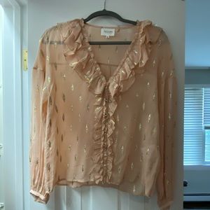 SEZANE PINK RUFFLE METALLIC BLOUSE SZ 34